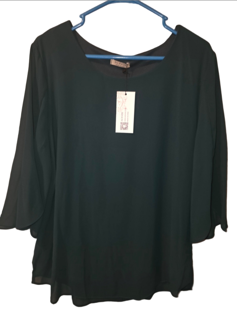 Women's ACEVOG Green Blouse Size XL holiday boho-chic lightweight officewear